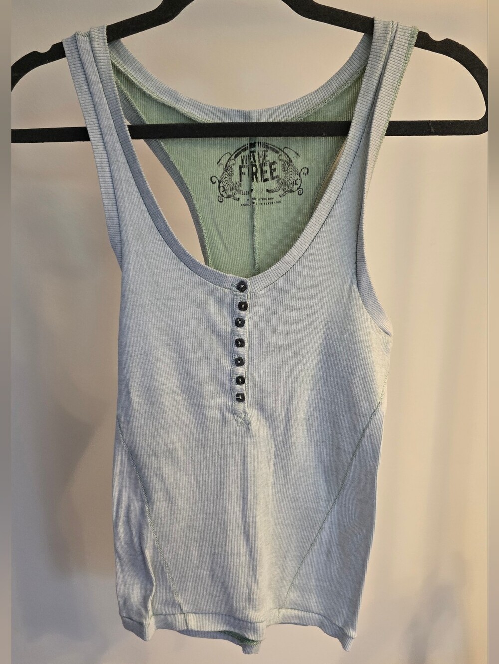 We The Free Free People Vintage Green Button Racerback Tank Top Size S
